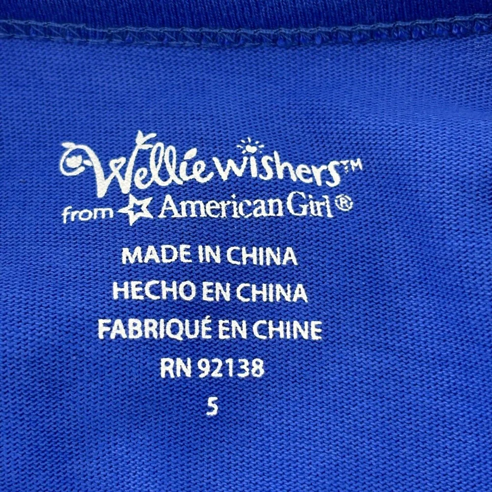 WellieWishers American Girl Blue Ruffle Top‎ Green Striped Skirt Set Kids Size 5