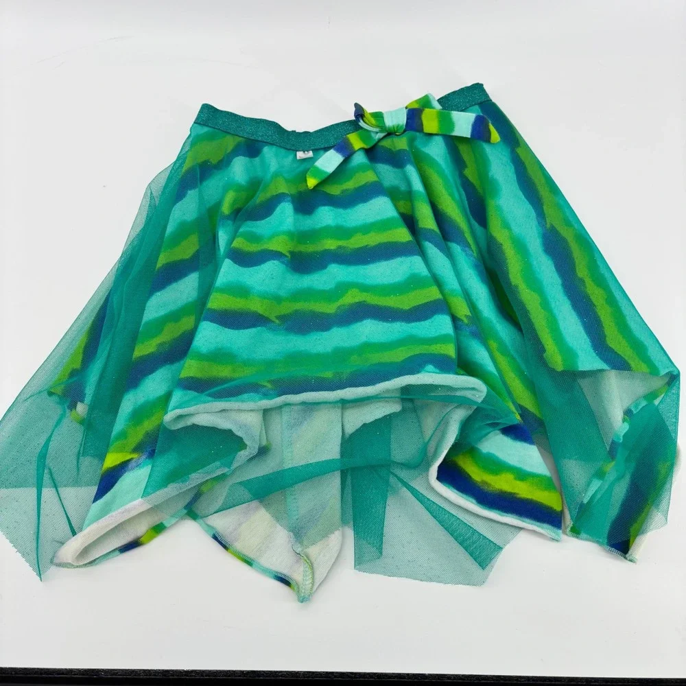 WellieWishers American Girl Blue Ruffle Top‎ Green Striped Skirt Set Kids Size 5