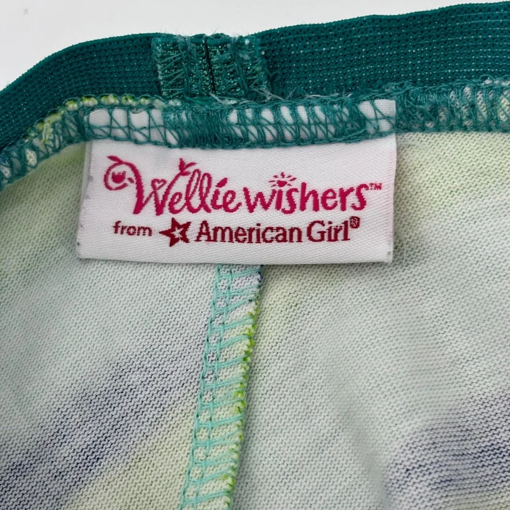 WellieWishers American Girl Blue Ruffle Top‎ Green Striped Skirt Set Kids Size 5