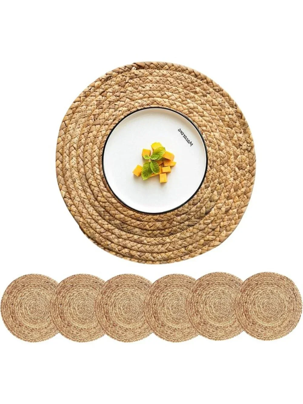 Set of 6 Round Woven Placemats, 13.5