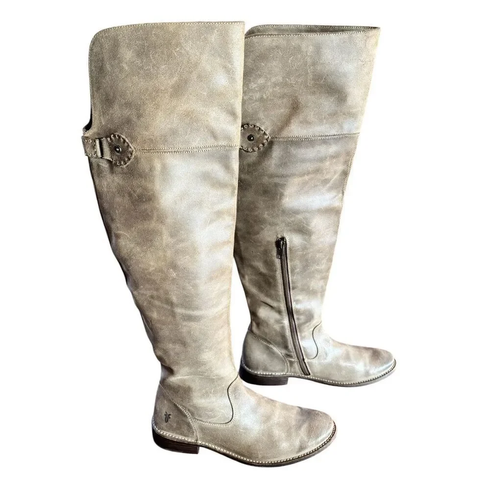 Frye SHIRLEY Distressed Grain Leather OVER THE KNEE Boots Women 9B
