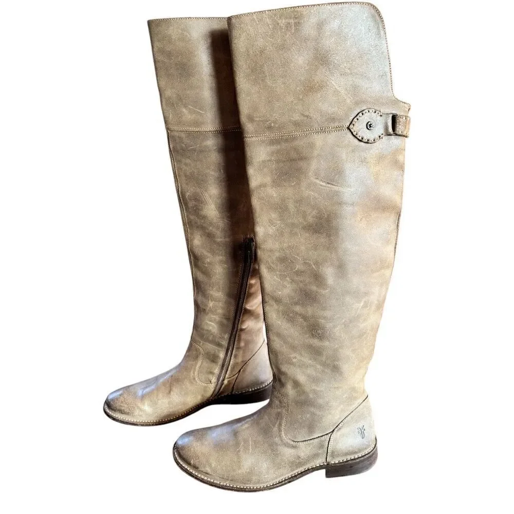 Frye SHIRLEY Distressed Grain Leather OVER THE KNEE Boots Women 9B
