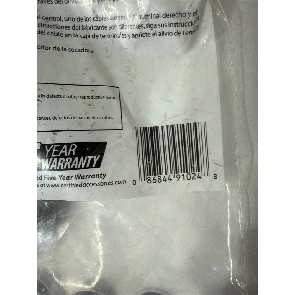 Certified‎ Appliance Accessories 90-1024 Electric Dryer Cord Gray 6ft New