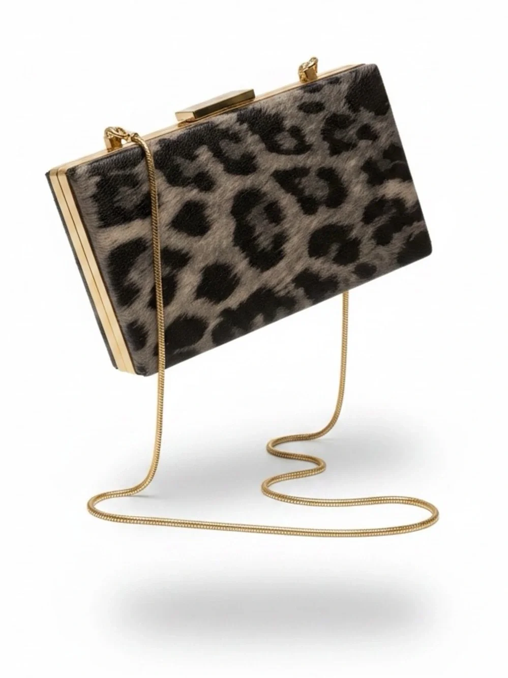 kate spade Leopard-Print Rectangle Shoulder Bag Clutch with Gold Chain