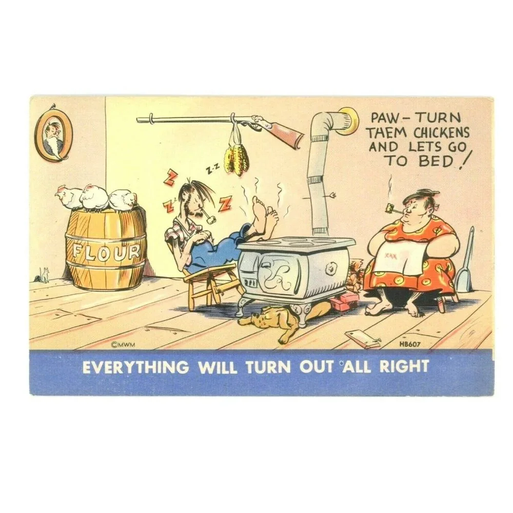 Vintage Postcard Humor Paw Turn‎ Them Chickens & Lets Go To Bed Everything Be Ok