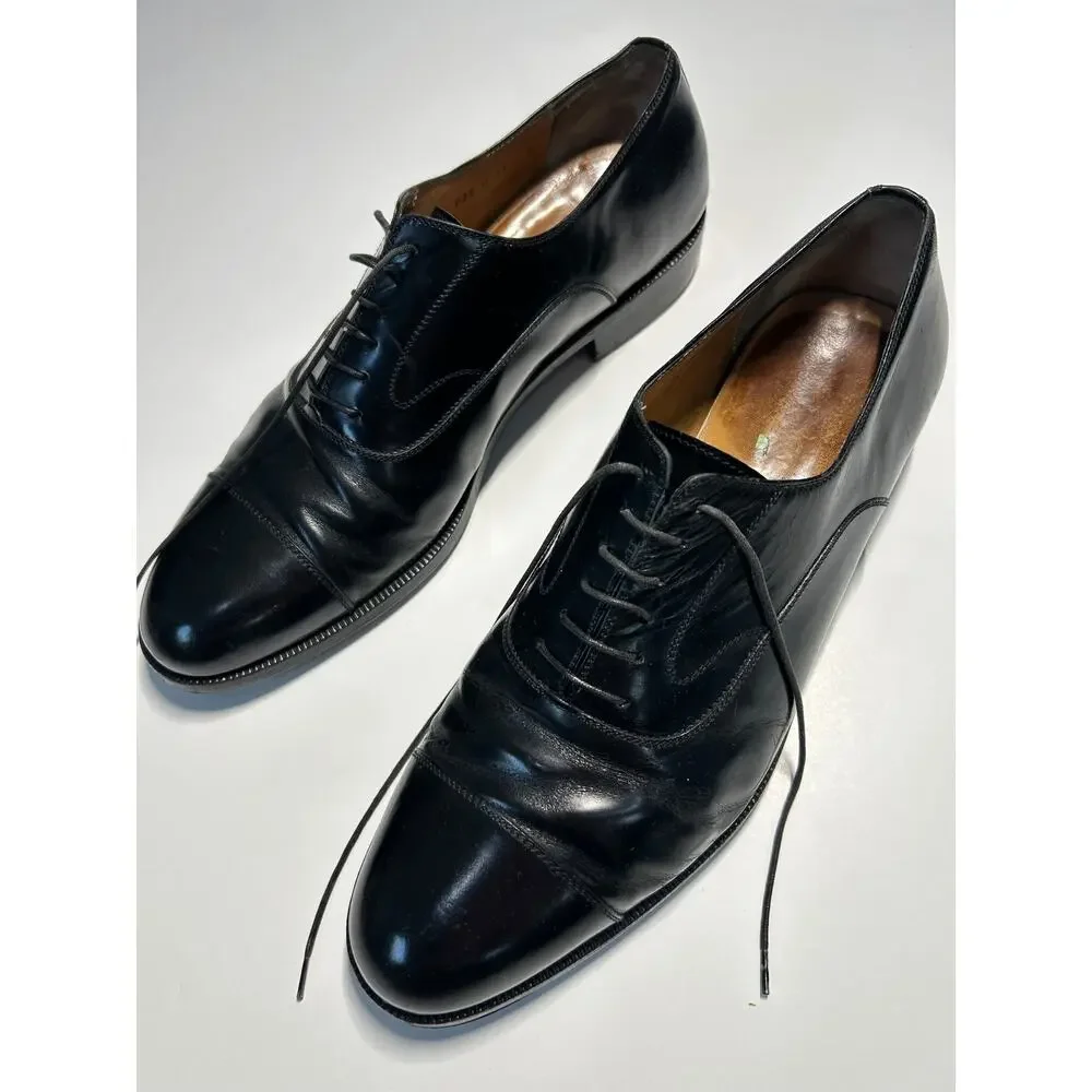 Salvatore Ferragamo Black Leather Cap Toe Oxford Dress Shoes Men’s 11 D Italy