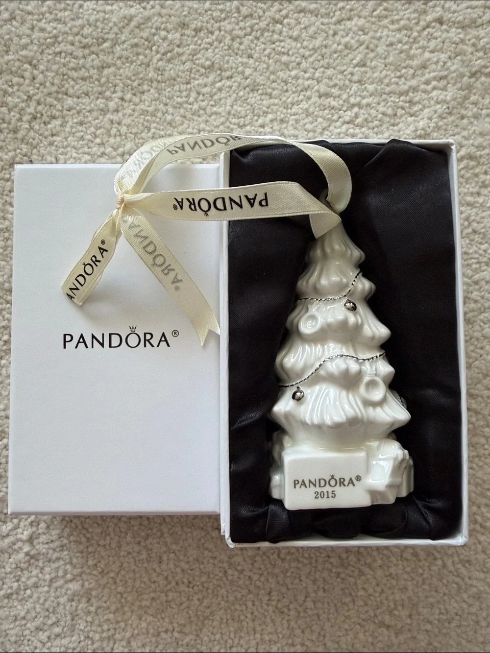 Limited Edition Pandora 2015  White Ceramic Christmas Tree Ornament