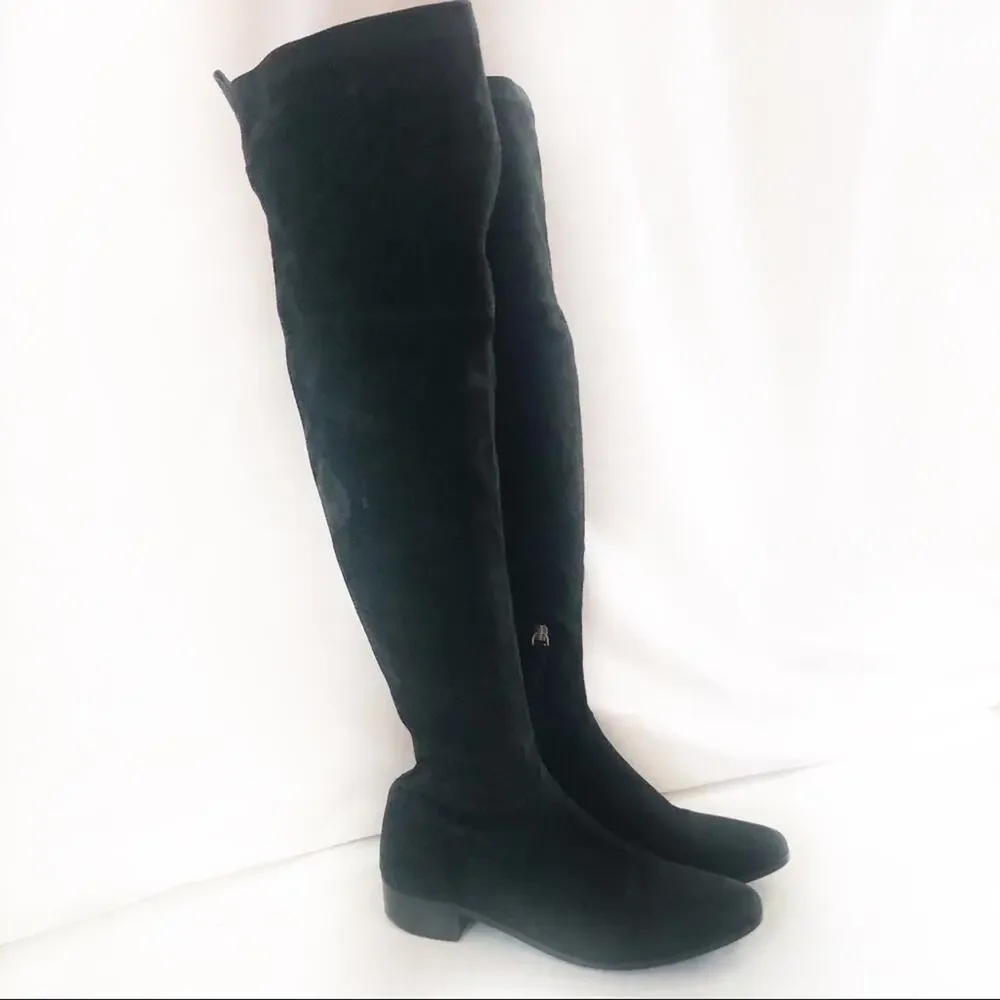 Massimo Dutti Black Suede Over Knee Boots Sz 7.5
