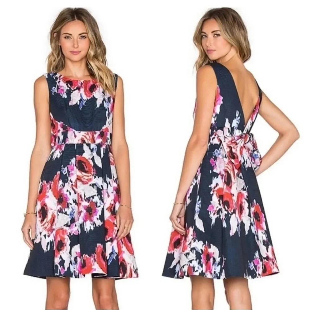 Kate Spade Floral Back Bow Fit & Flare Dress Dopamine Wedding Guest Date Night