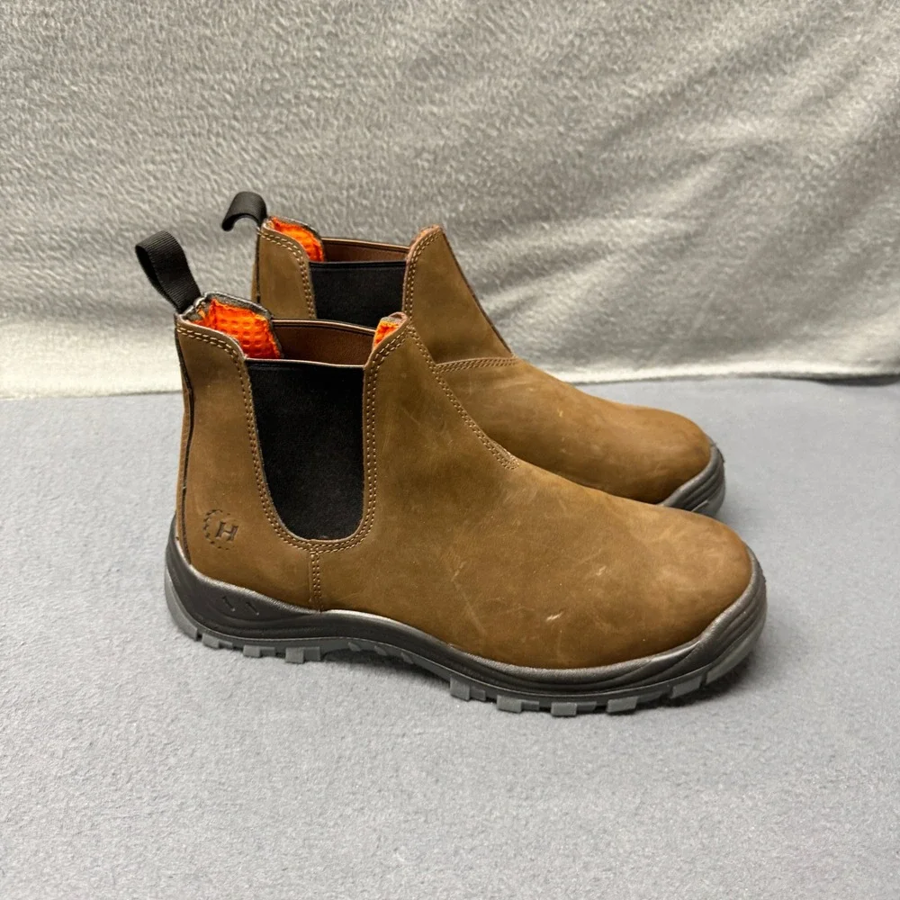 Hytest Safety Footwear Boots Mens 11 W Knox Chelsea Brown Steel Toe Pull On