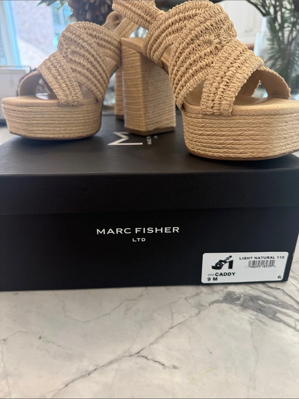 Marc Fisher Tan Braided Platform Slingback Heels