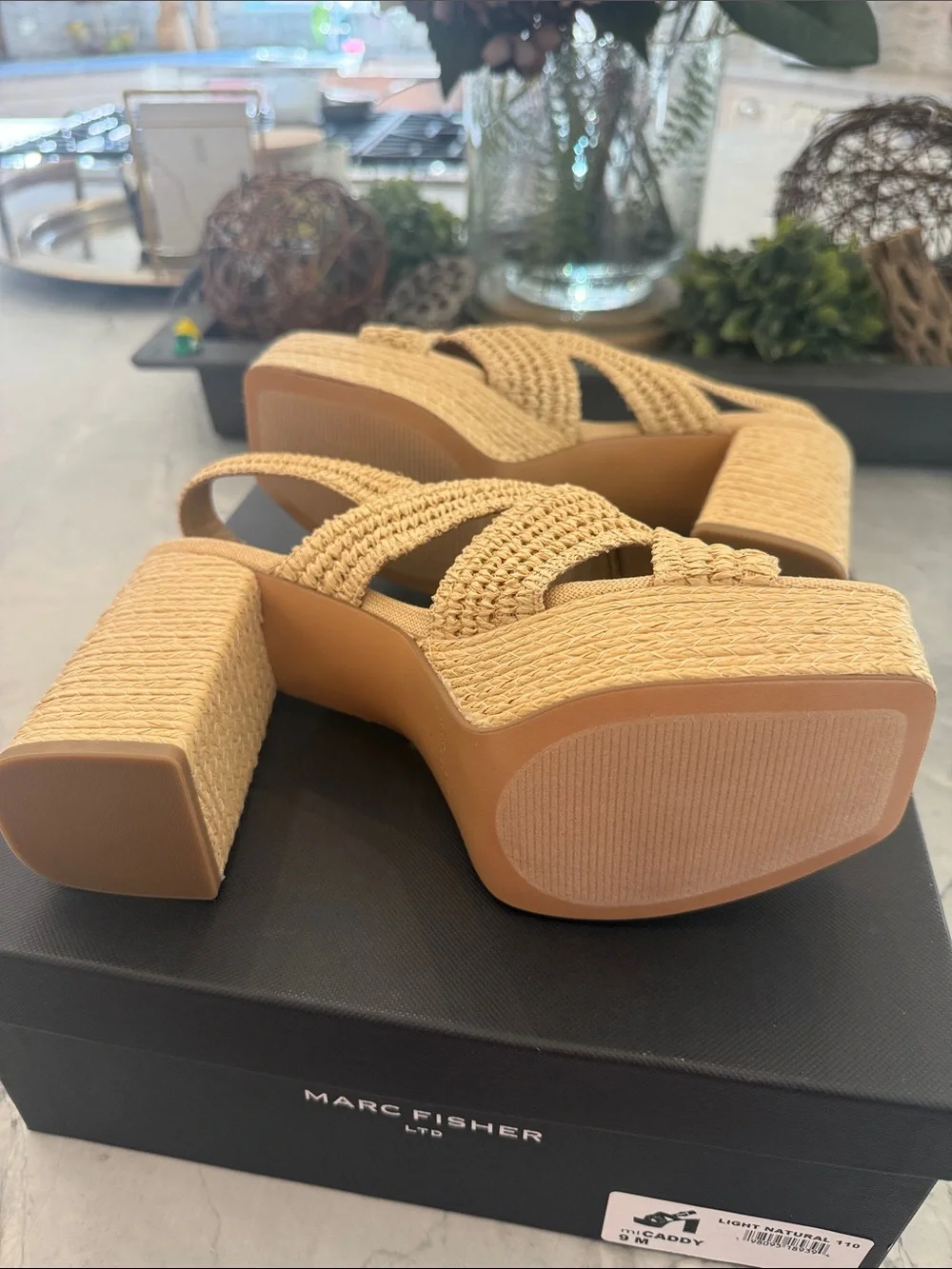 Marc Fisher Tan Braided Platform Slingback Heels