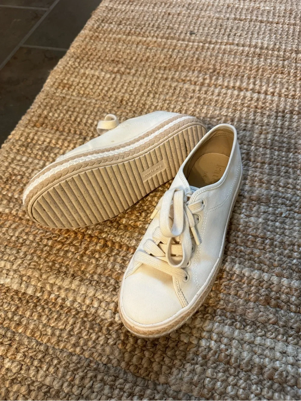 Kate Spade Taylor Platform Sneakers Off White Cream Braided 0.25” Heel Size 7.5