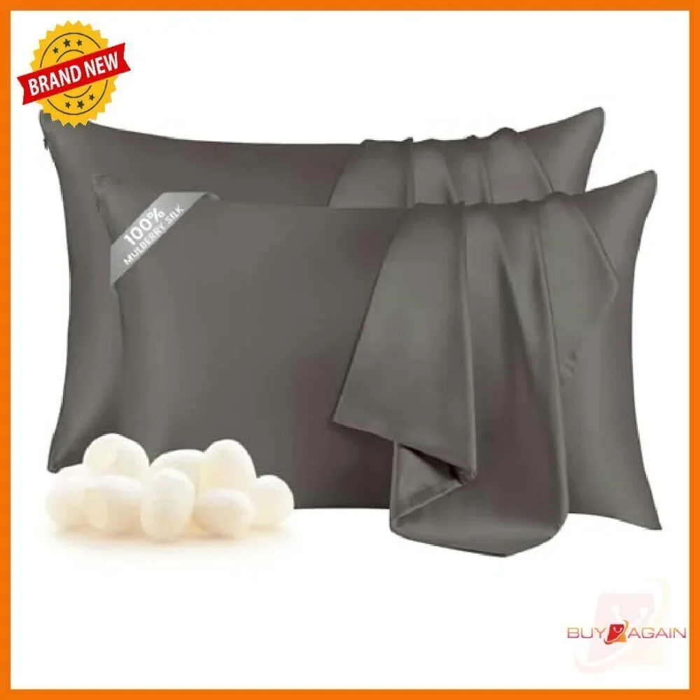 King Size 100% Pure Mulberry Silk Pillowcases Set of 2 with Hidden Zipper