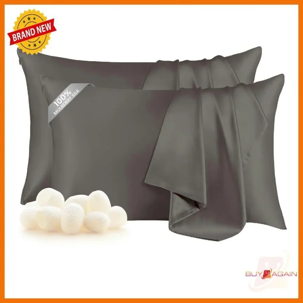 King Size 100% Pure Mulberry Silk Pillowcases Set of 2 with Hidden Zipper