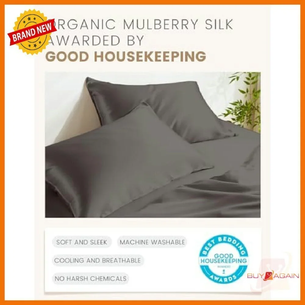 King Size 100% Pure Mulberry Silk Pillowcases Set of 2 with Hidden Zipper