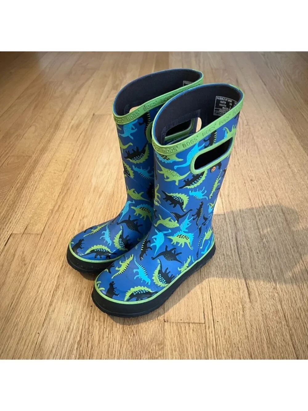 Bogs Kids Puddle Blue Dinosaur Rubber Rain Boots Youth Size 2