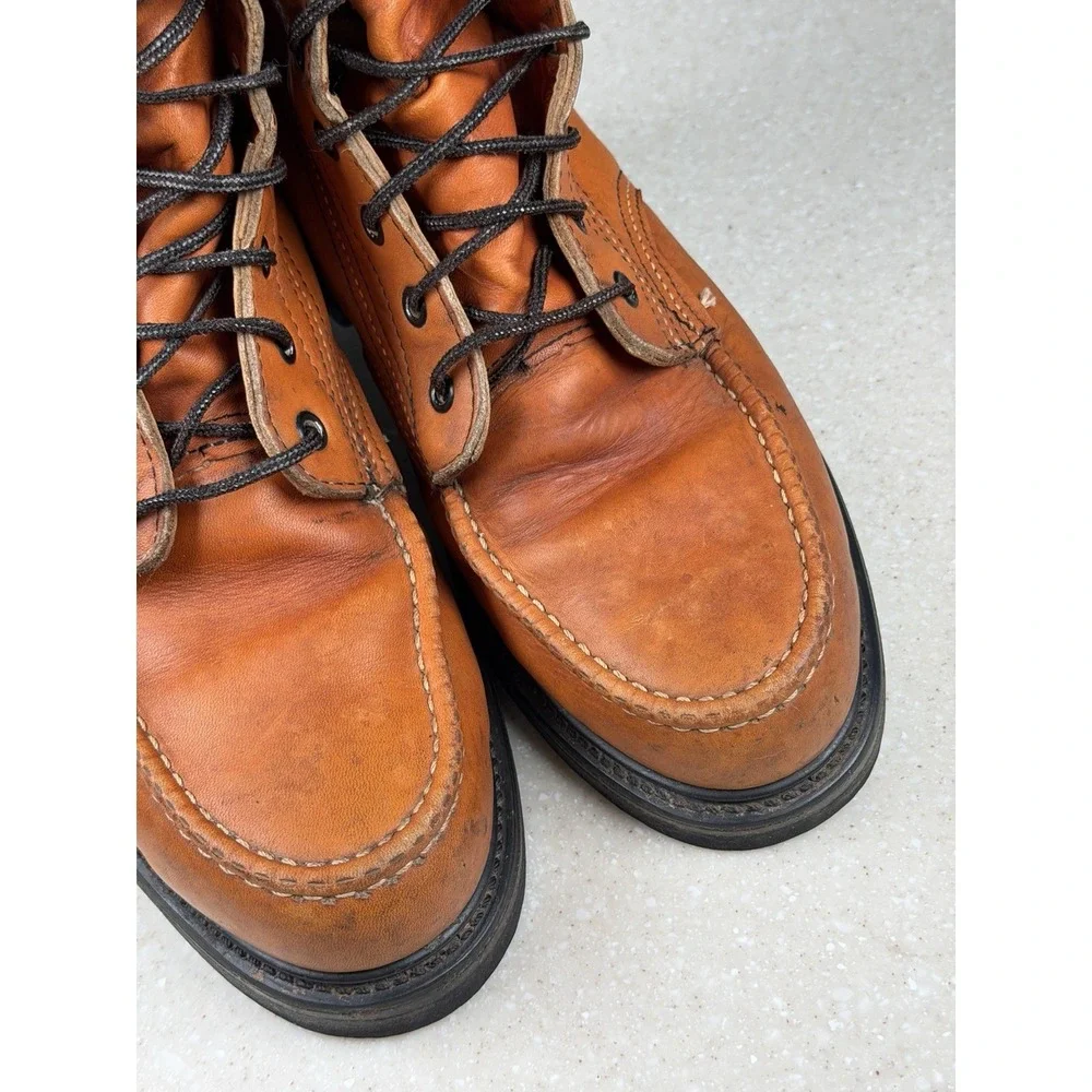 Vintage Kinney Shoes USA Leather Moc Steel‎ Toe Work Boots Brown Men's 8?