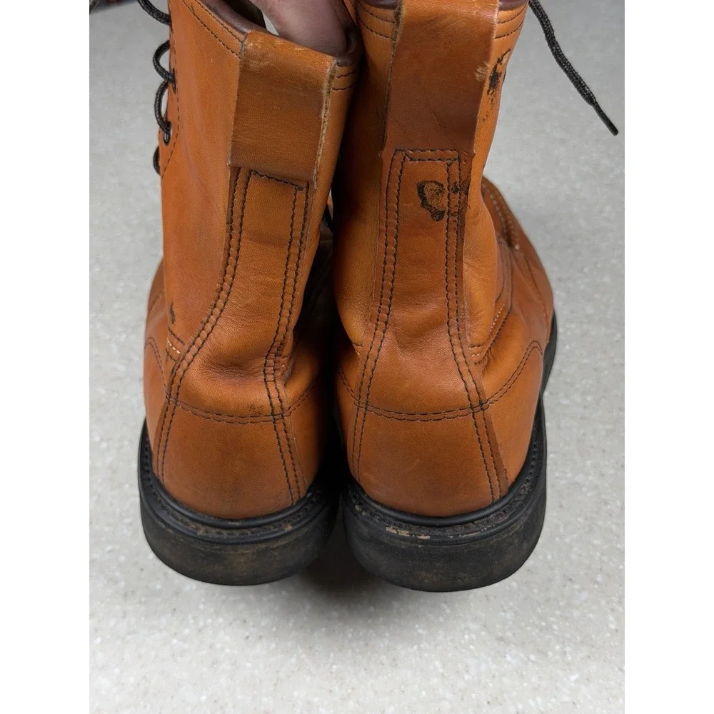 Vintage Kinney Shoes USA Leather Moc Steel‎ Toe Work Boots Brown Men's 8?