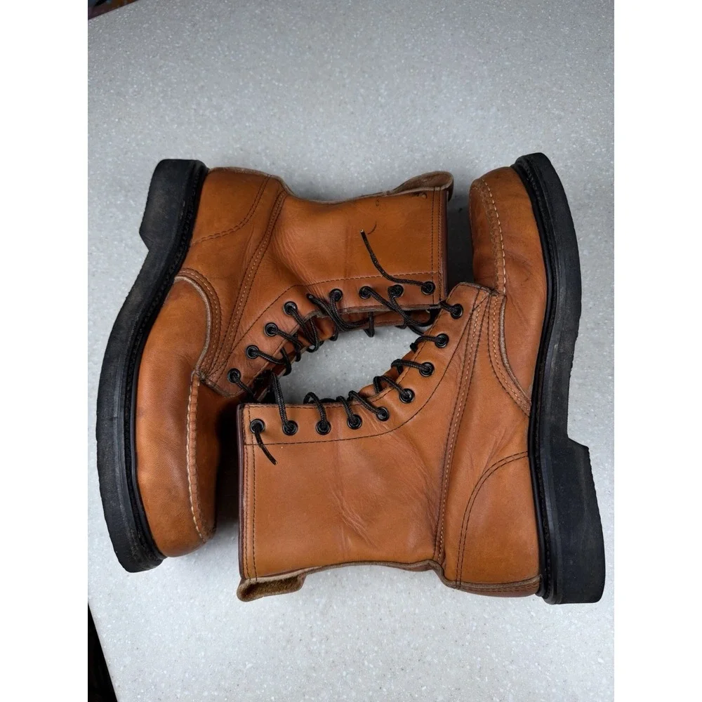Vintage Kinney Shoes USA Leather Moc Steel‎ Toe Work Boots Brown Men's 8?
