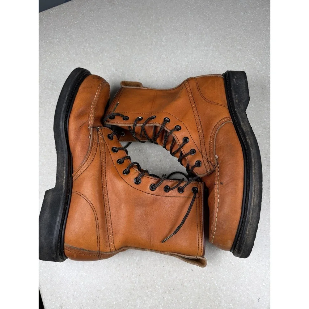 Vintage Kinney Shoes USA Leather Moc Steel‎ Toe Work Boots Brown Men's 8?