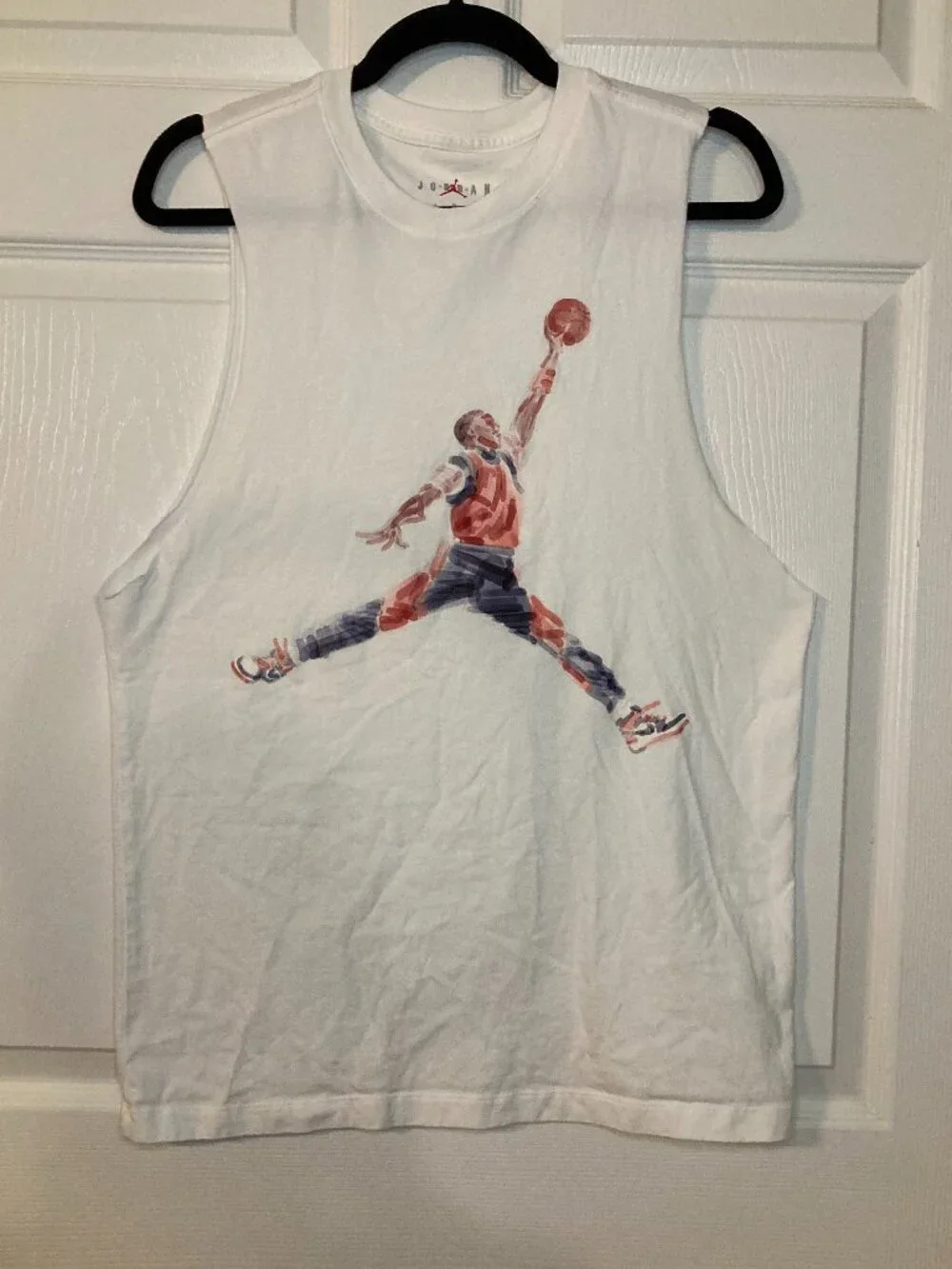 Nike Air Jordan Men's White Jumpman Watercolor Graphic Tank Top - Size M