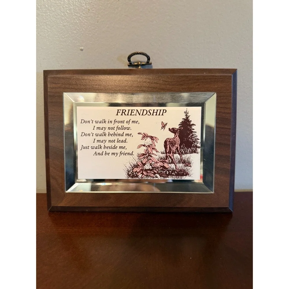 Wood Framed Friendship Quote Plaque‎ Deer Mirror Accent Wall Decor Gift