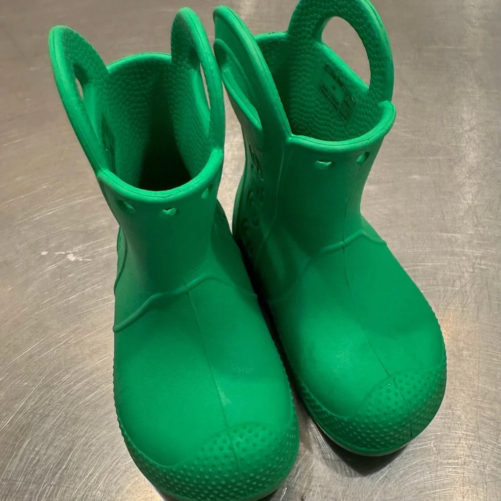 Crocs Toddler Rain Boots 6C Green Handle It Waterproof Outdoor