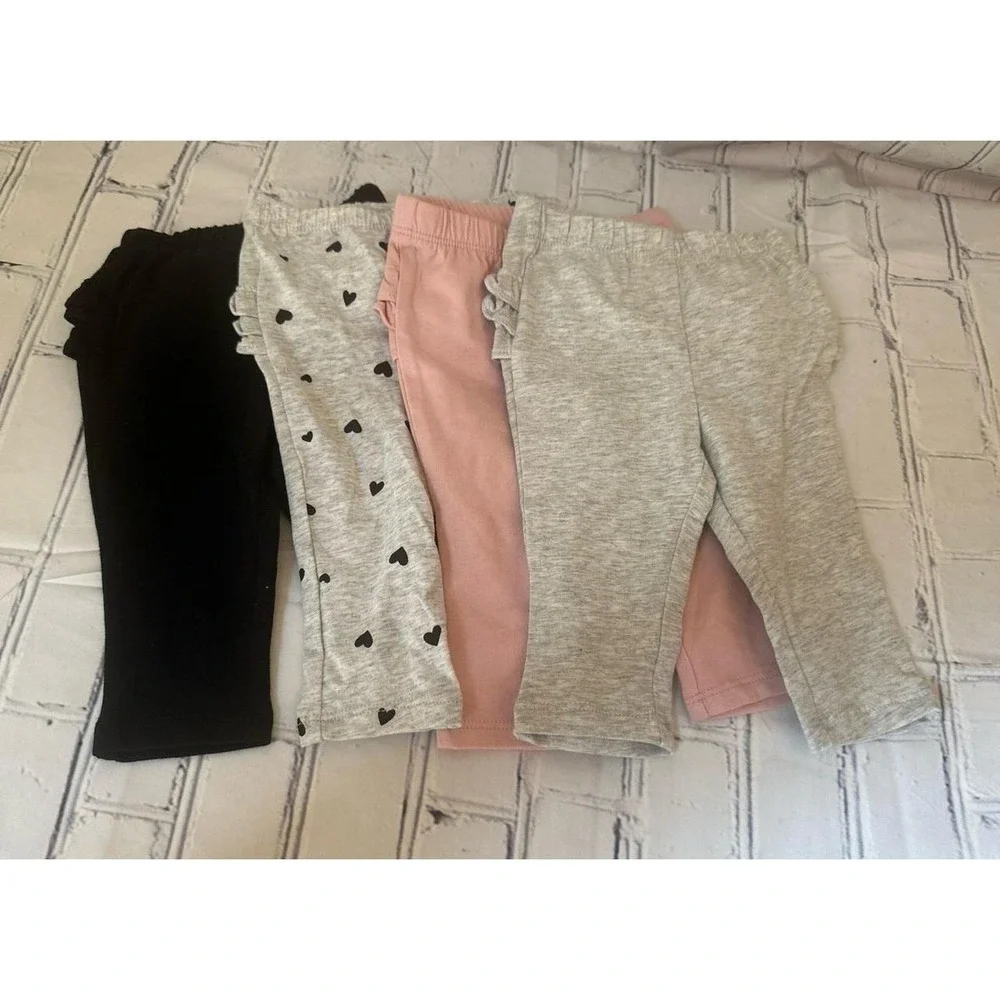 New Old Navy *Lot of 4* 3-6 Ruffle Butt Leggings Pink Black Heart (without tags)