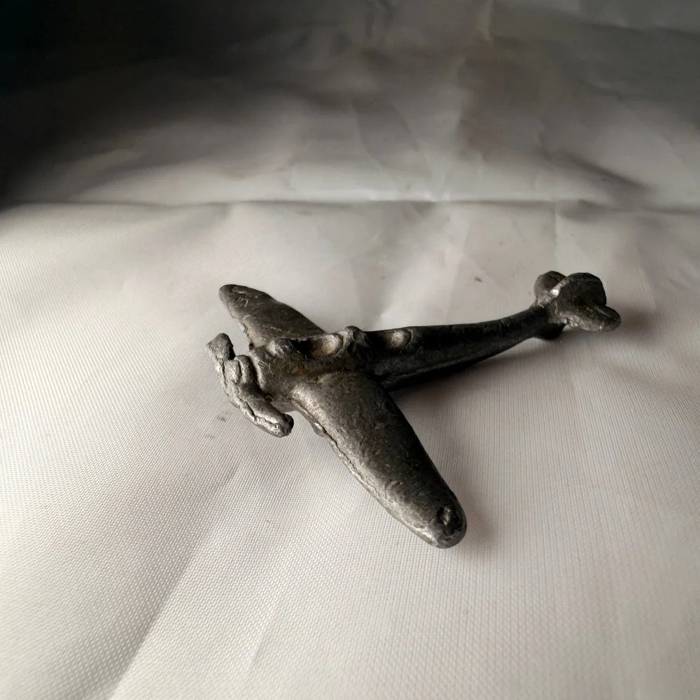 Vtg WW2 Airplane Cast Metal Toy Fighter Style 2 Inch Silver Miniature Propeller