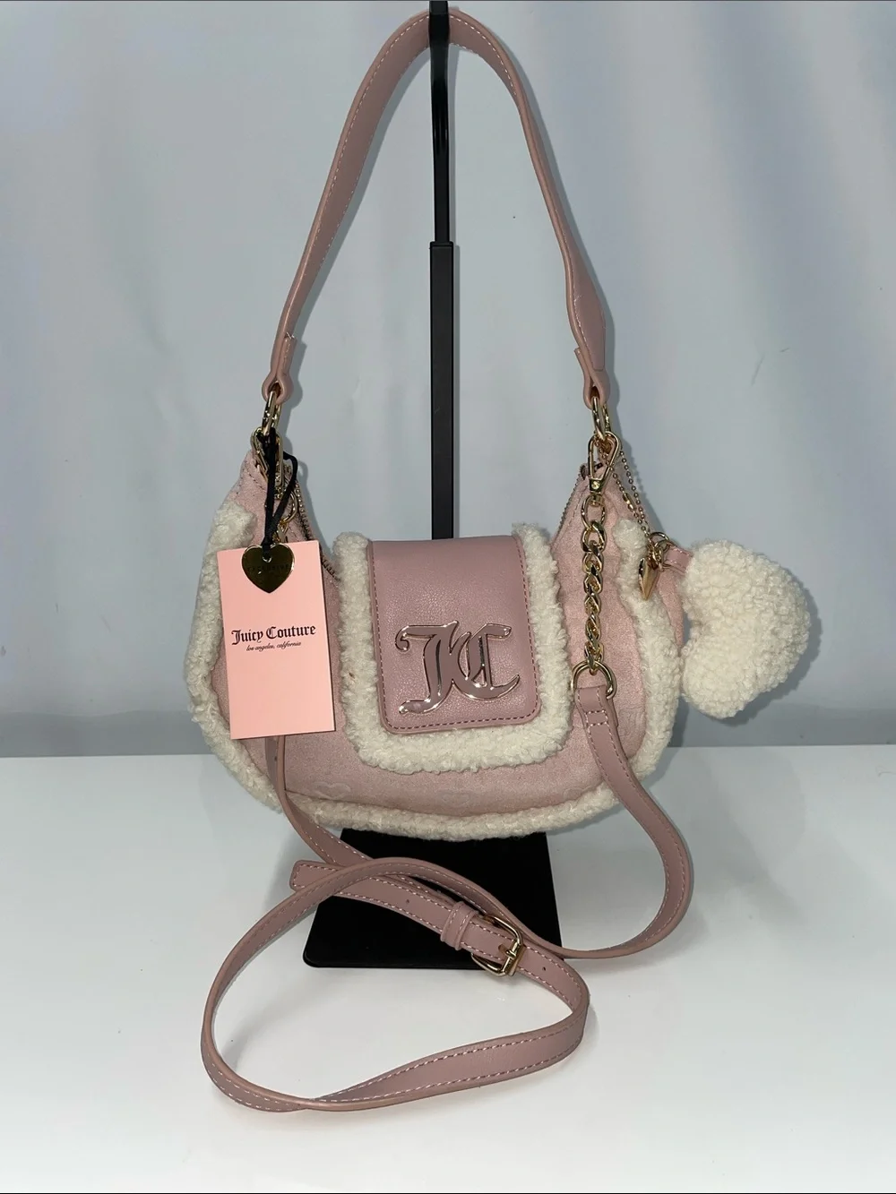 JUICY COUTURE DUSTY BLUSH CRYSTAL SNUGGLE HOBO BAG FTL-08-186