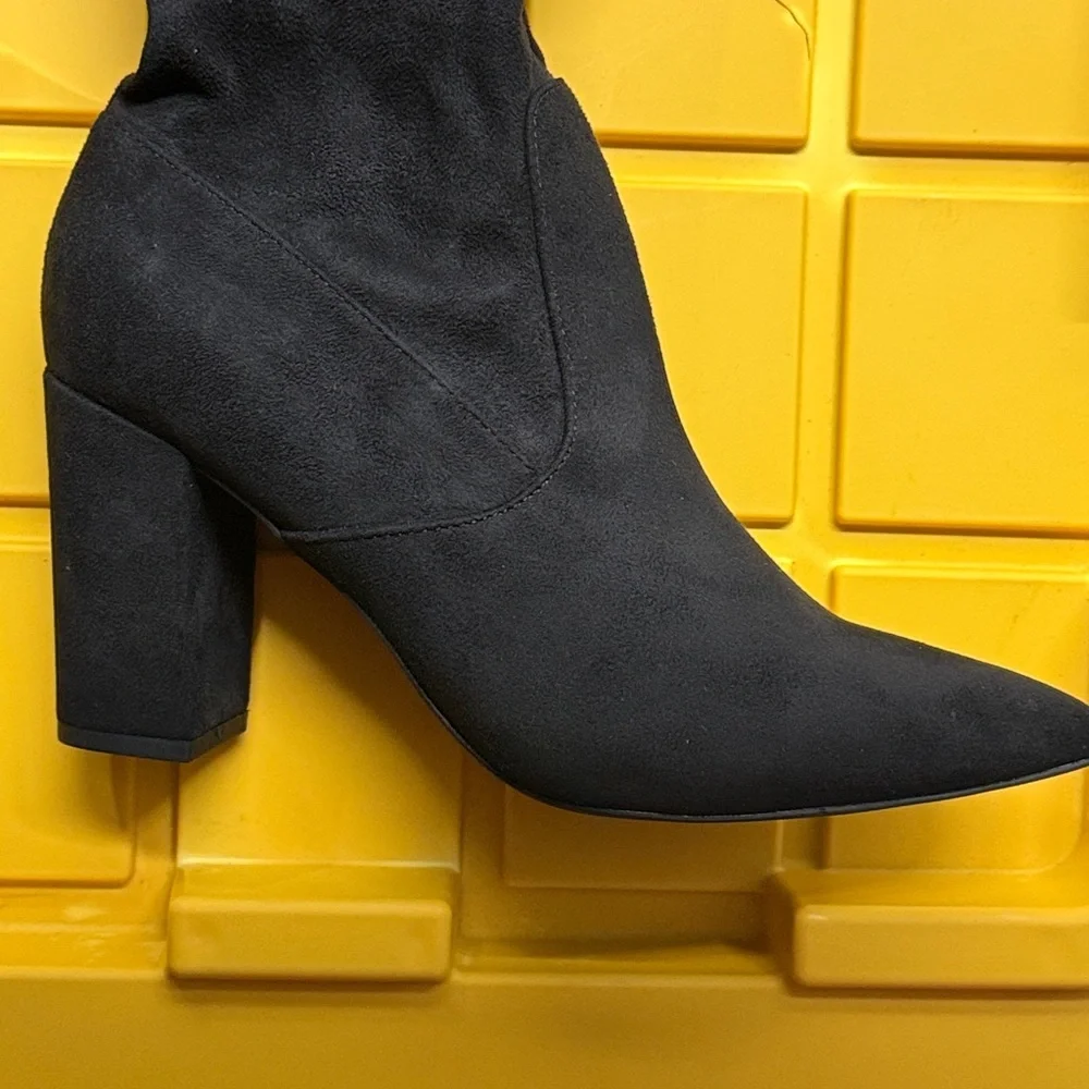 JustFab suede heeled thigh