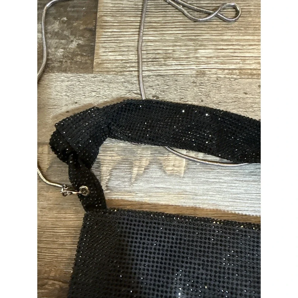 off park collection Black Sm Evening Bag Rhinestone W/ Silver Metal Cross Body