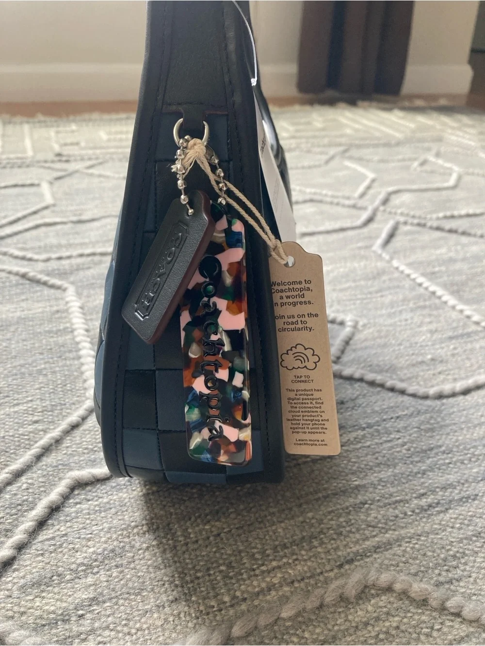 COACHTOPIA Limited Edition Woven Checker Hobo Shoulder Bag in Dark Blue & Black