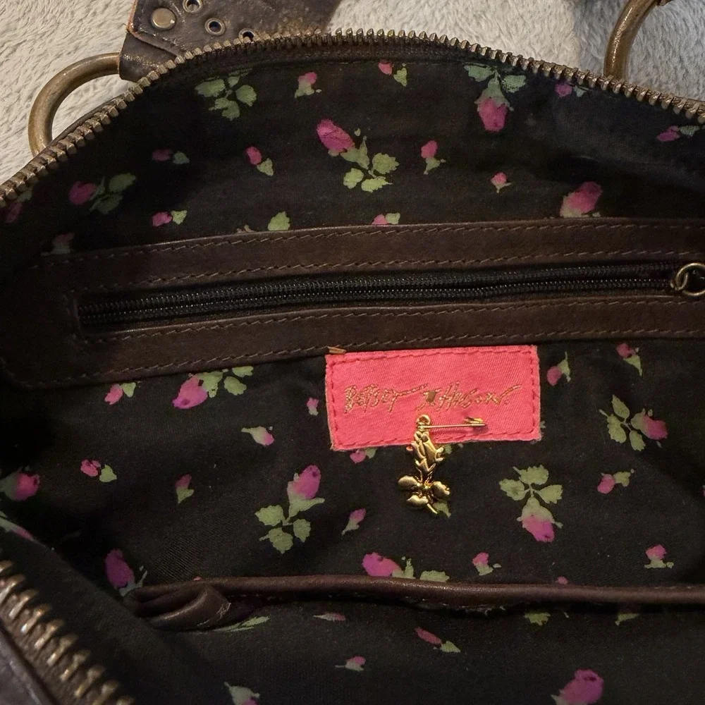 Vintage Betsey Johnson Shoulder Bag Brown Leather Medium Studded Hobo Purse Y2K
