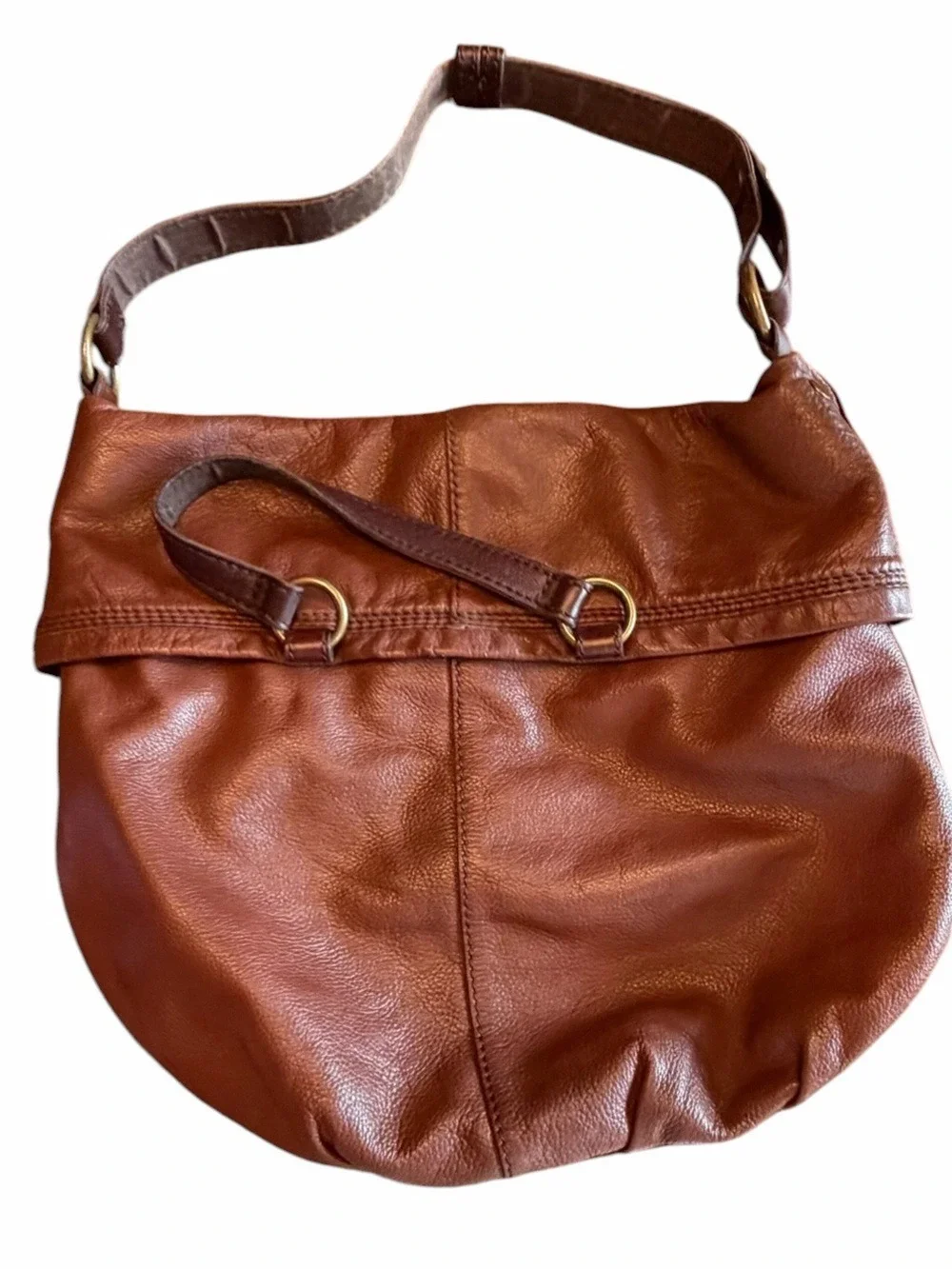 Lucky Brand Abbey Road Fold Over Cinnamon Brown Leather Handbag Shoulder Bag