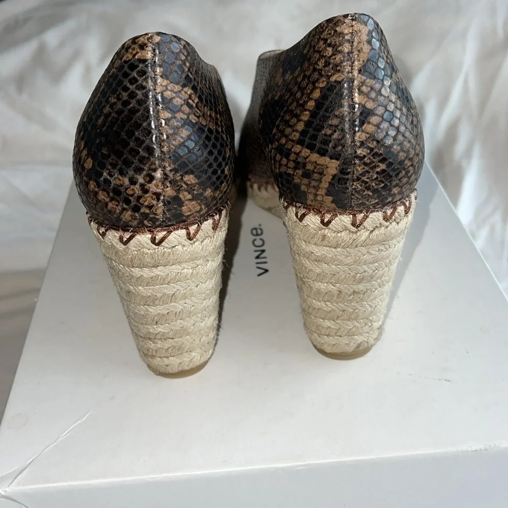 VINCE Percey Snakeskin Coffee Open Toe Heel