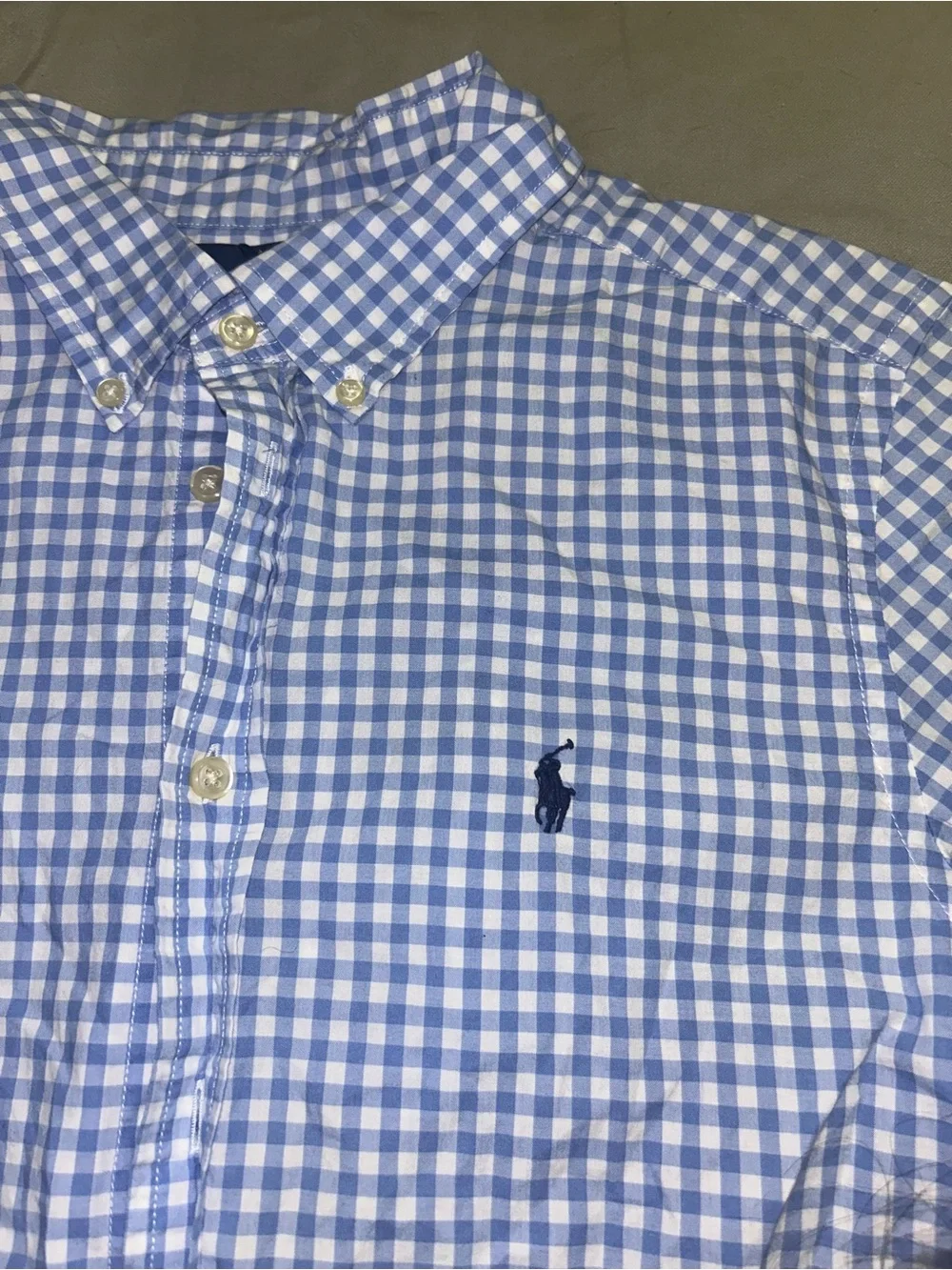 Ralph Lauren Blue and White Gingham Short-Sleeve Button-Down Shirt