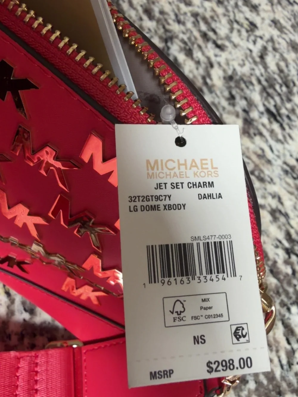 Michael Kors Coral-Red Logo Crossbody Bag with Gold Hardware