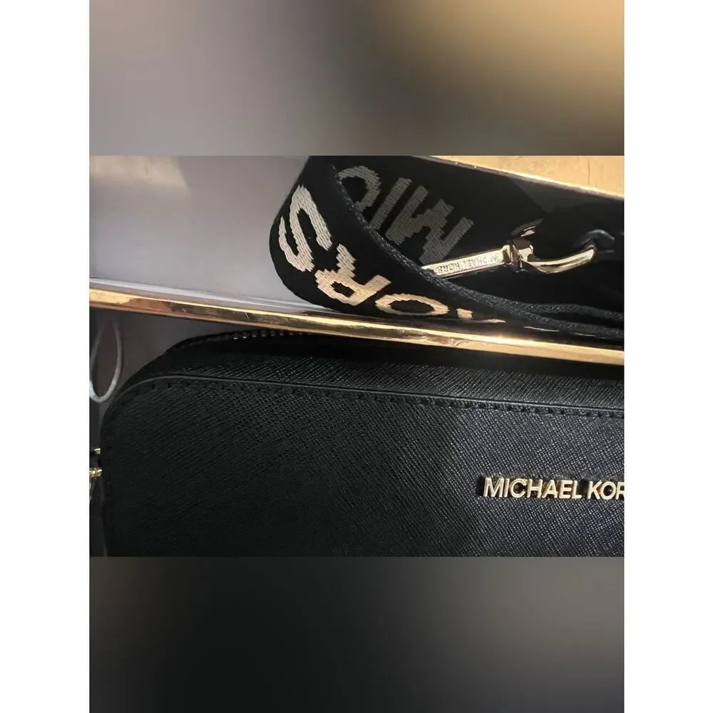 MICHAEL KORS Jet Set Large EW Xbody W/ WBG Leather Black NWT $ 198