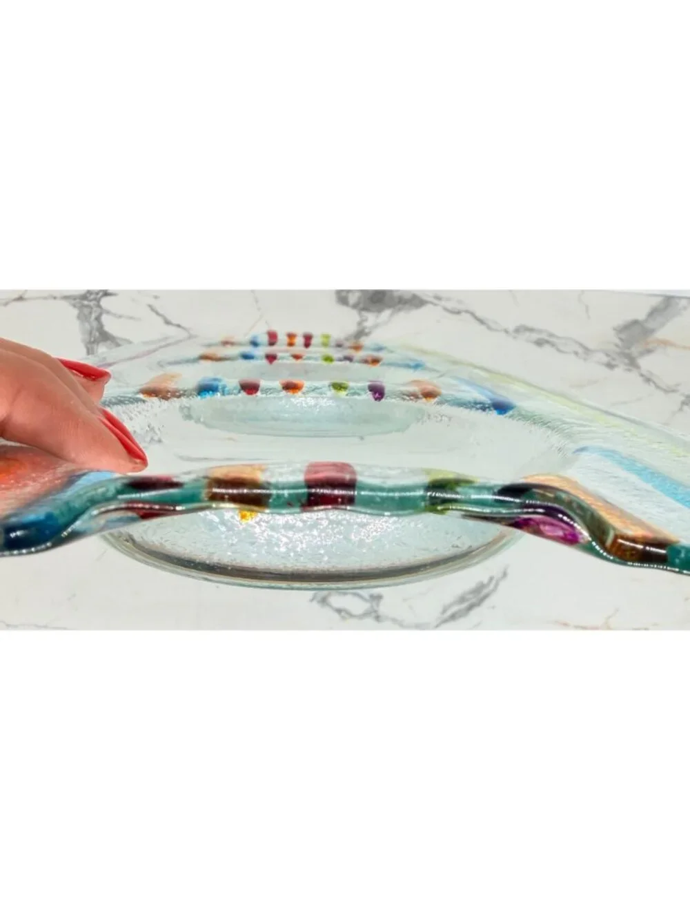 Colorful Fused Glass Condiment Server Tray Hand Painted Striped Appetizer Dish
