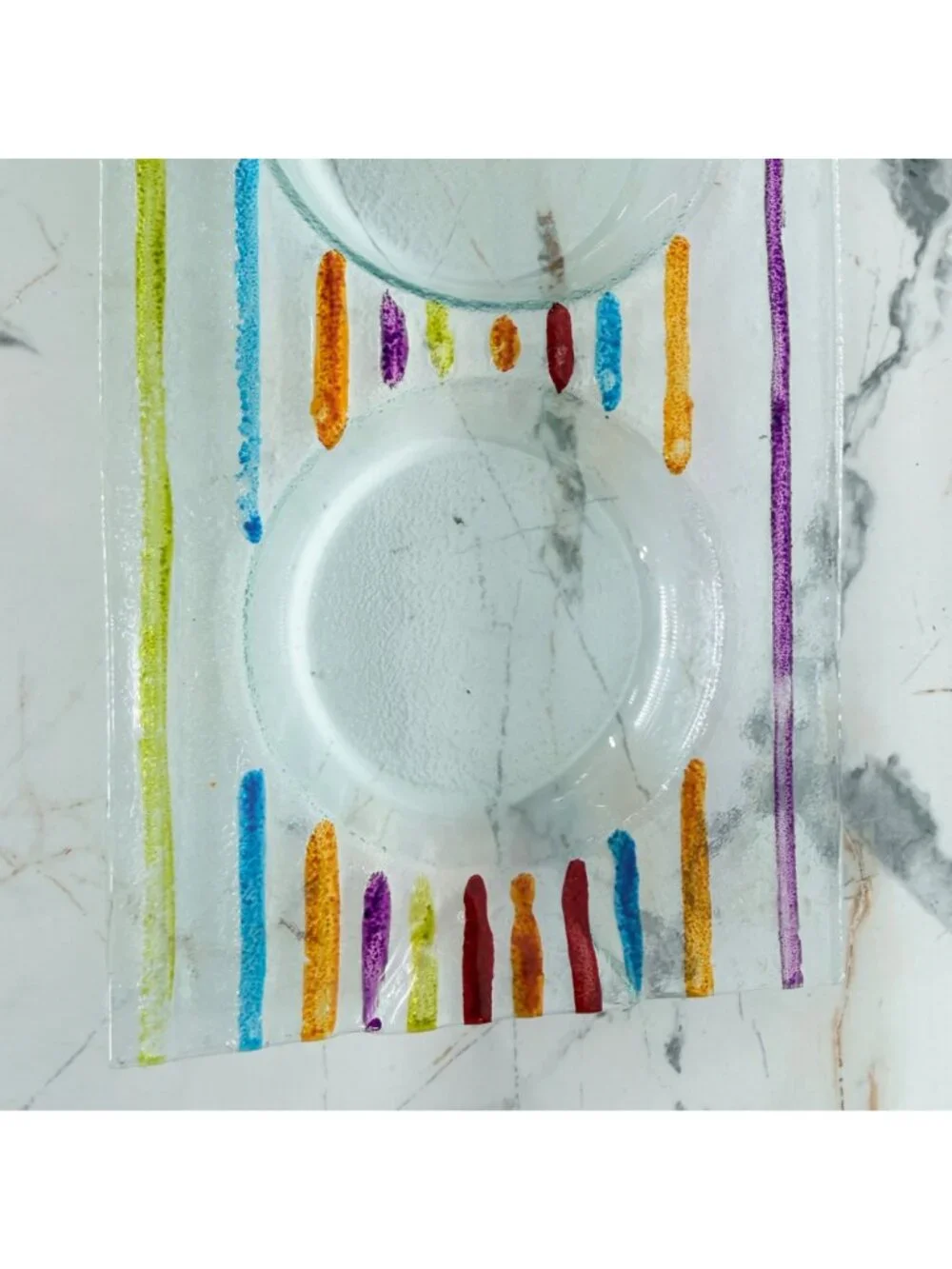 Colorful Fused Glass Condiment Server Tray Hand Painted Striped Appetizer Dish
