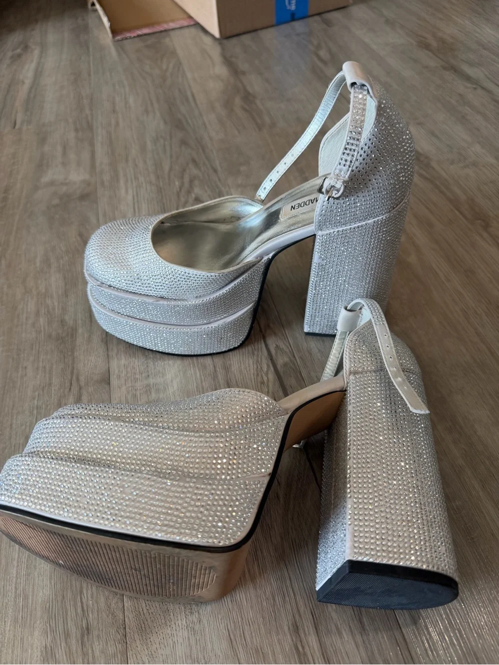 Women’s Steve Madden Charlize Silver Rhinestone Platform Heel - Size 8.5