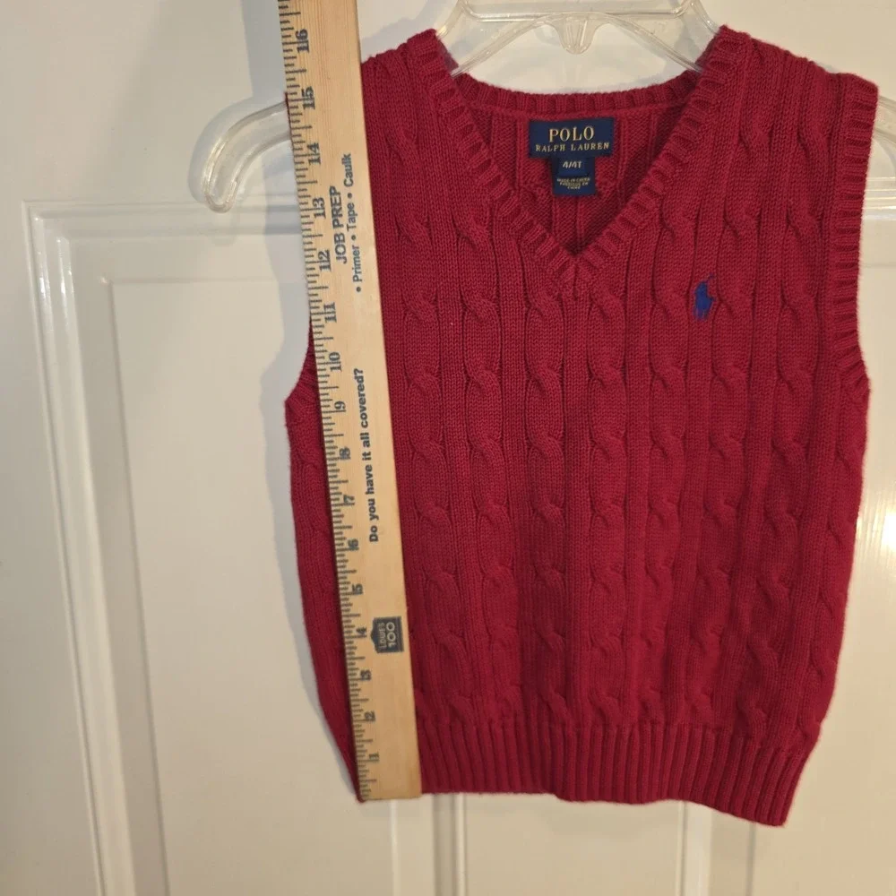 POLO By Ralph Lauren Size 4 Toddler Boys Red Sweater Vest Cotton & Blue Pony