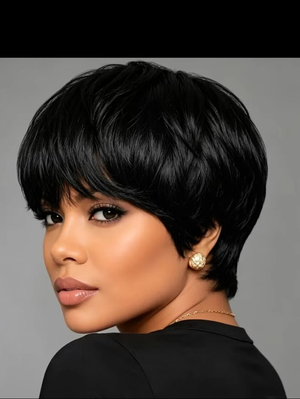 Chic Short Layered Pixie Wig in Black