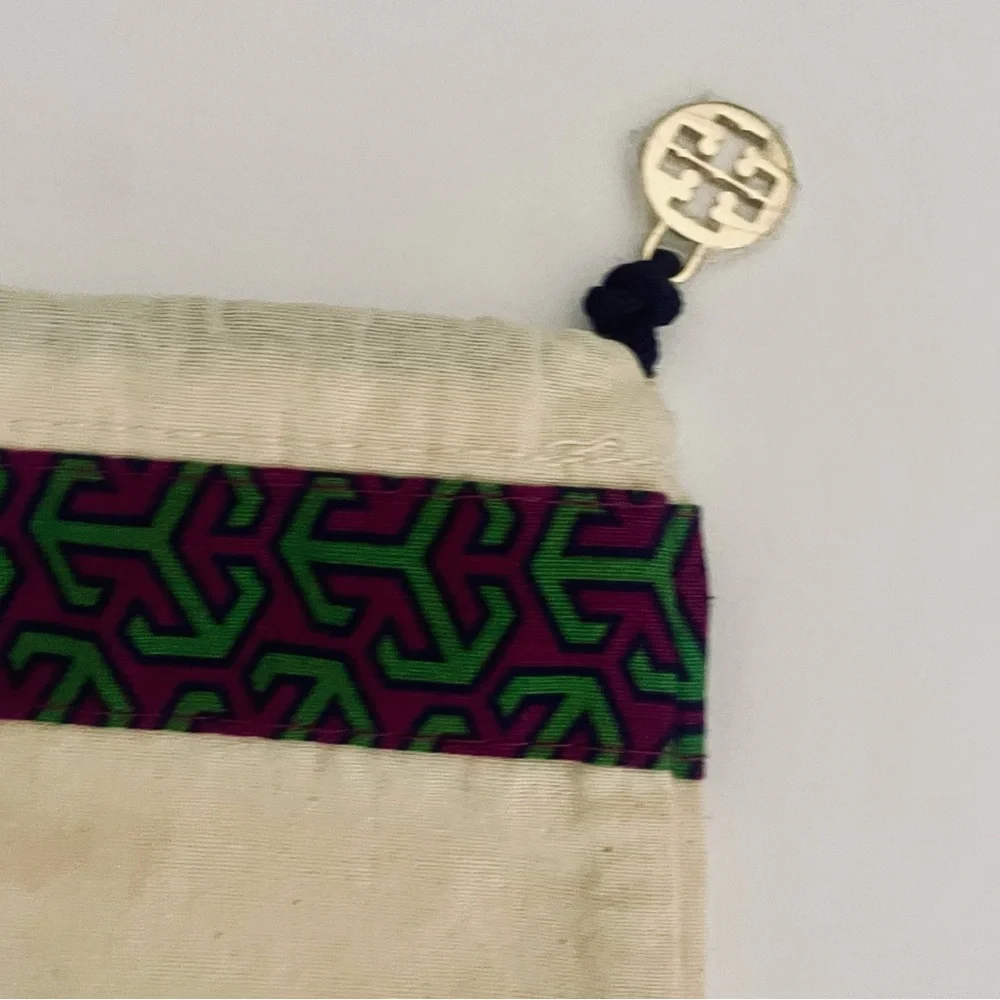 Tory Burch 2 cotton purple and green shoe or purse bags with gold emblem NWOT