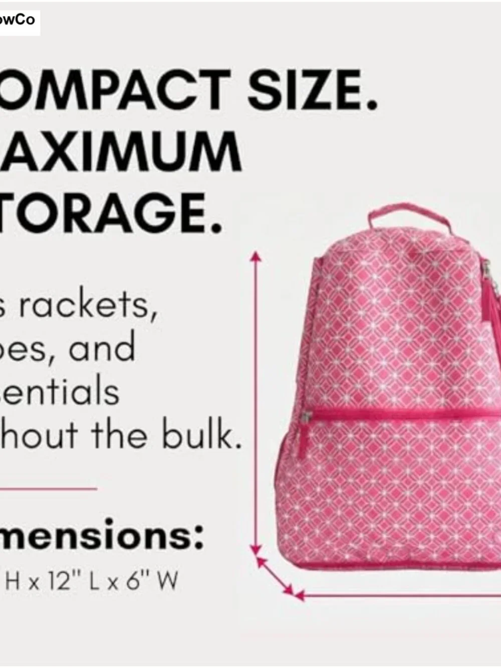 Tennis Racket Backpack for Women, Lightweight Polyester Backpack, Holds 2
