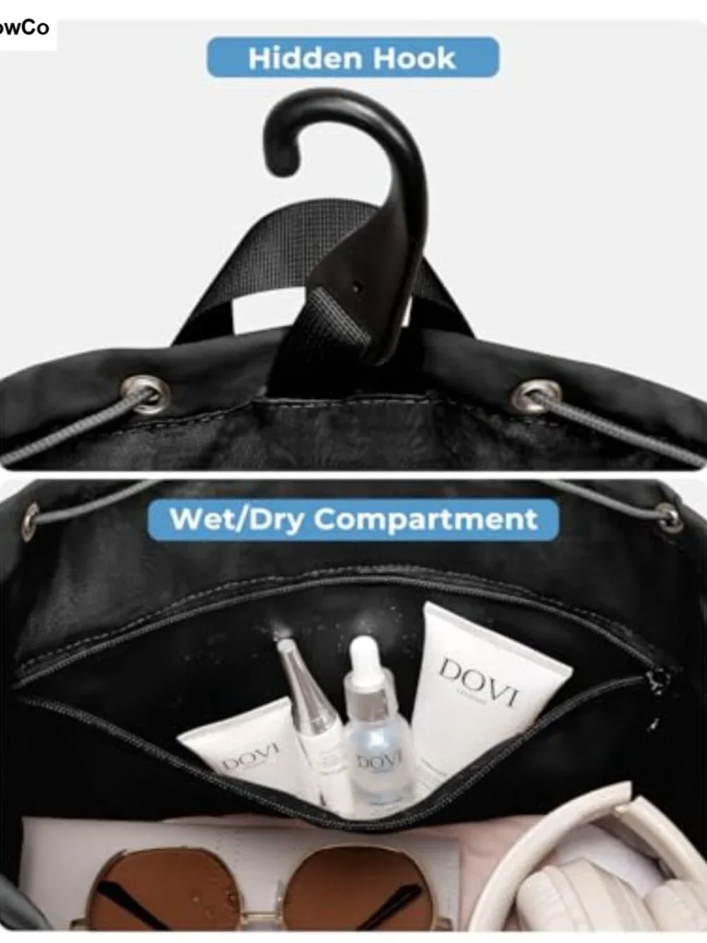 Drawstring Tennis Backpack with Shoe Compartment & Wet Pocket