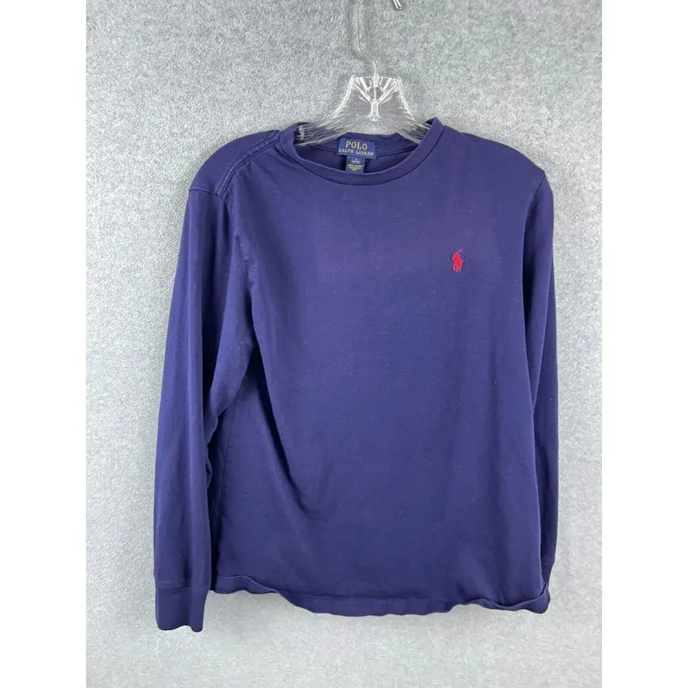 Polo Ralph Lauren Shirt Boys L (14-16) Blue‎ Long Sleeve Tee Red Pony Classic