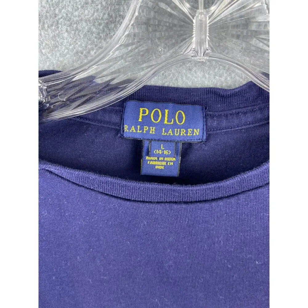 Polo Ralph Lauren Shirt Boys L (14-16) Blue‎ Long Sleeve Tee Red Pony Classic